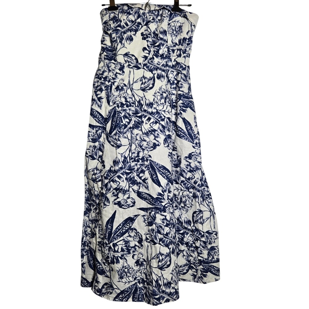 Abercrombie & Fitch Strapless Linen Blend Toile Midi Dress S Coastal Beach